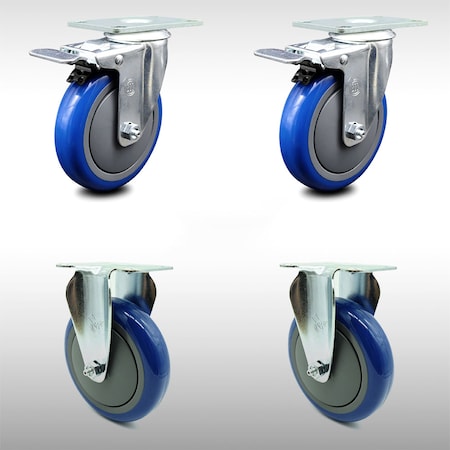 Service Caster 5 Inch SS Blue Polyurethane Top Plate Caster Lock Brake 2 Rigid SCC, 2PK SCC-SSTTL20S514-PPUB-BLUE-2-R-2